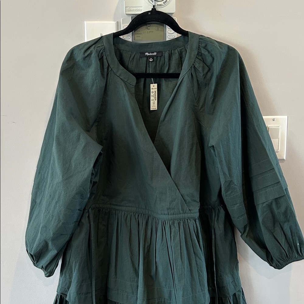 Madewell Crinkle Poplin Wrap Mini Dress in Dark Palm Green - Picture 11 of 13